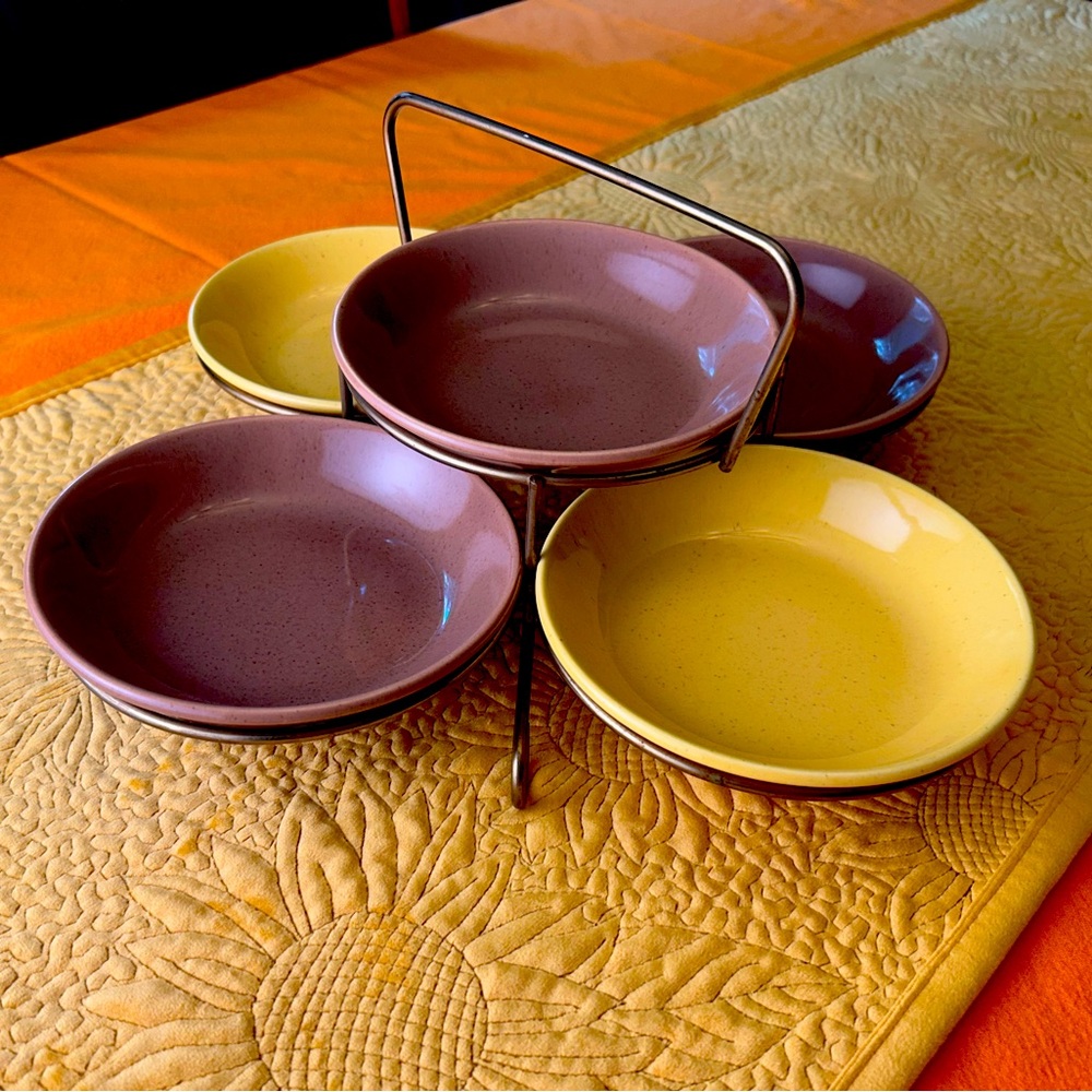 Vintage MCM Pottery Tiered Dip Set